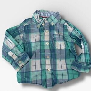 Carter's Shirt Baby Boys Size‎ 9 Months Plaid Button Up Blue Green